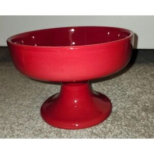 Red Ceramic Pedestal Bowl Footed Compote Serving Dish Glossy Finish Food Safe